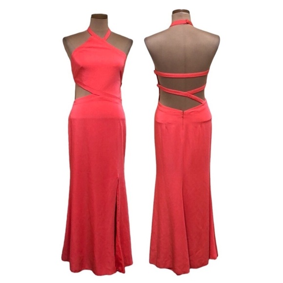 Theia Dresses & Skirts - Love By Theia Gown Size 4 Coral Pink Cutout Formal Maxi Dress